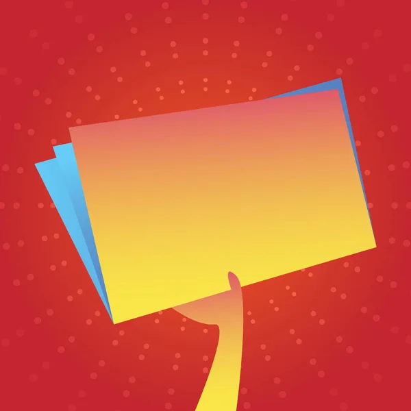 Illustration of Two Tone Folder with Paper Inside Tucked Between Fingers and Thumb. Hand Holding and Raising Blank Colorful File Sheets. Empty Space for Announcements and Memo. — Stock Vector