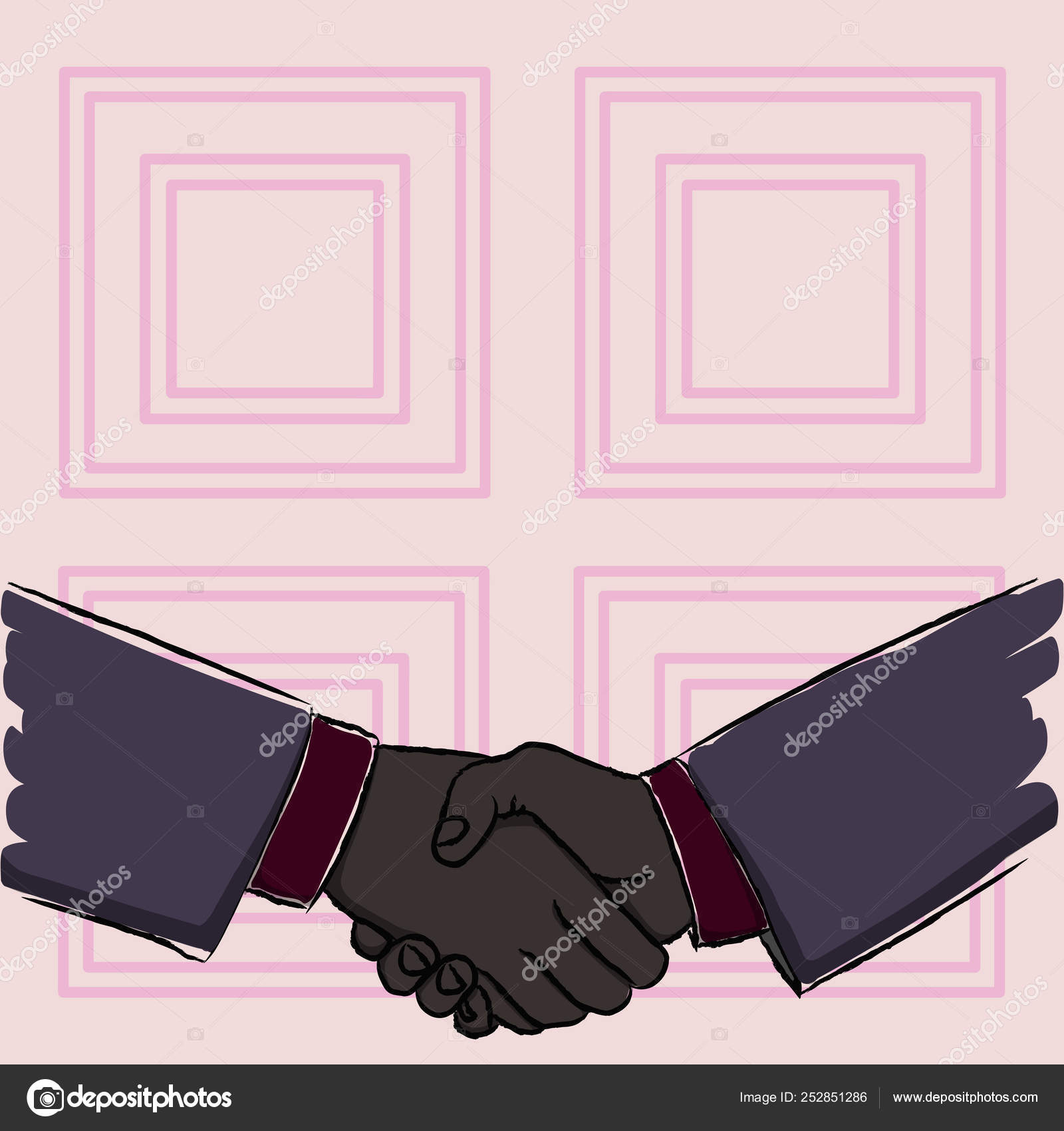 挨拶、歓迎、閉じた取引または契約のジェスチャーとしてしっかりと握手する 2 人のビジネスマンのイラストです。受信確認および交渉の創造的な背景のアイデア.  ストックベクター ©artursz 252851286, image size:1600x1700