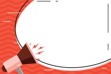 Boş beyaz büyük Oval şekil etiket tarzı ve megafon ses ayarı simgesi ile. Loudhailer bağırarak ve yuvarlak etiket formu boş yer. Duyurular ve tanıtımı için iş kavramı.