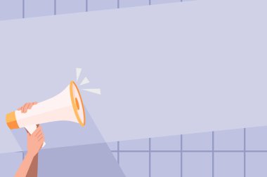 Megafon ses ayarı simgesi ile sıkıca tutan eller. Duyuru ve promosyonlar için boş Word alanı. Loudhailer kavramak kişi metin grafik için ses ve boş oda tarafından.