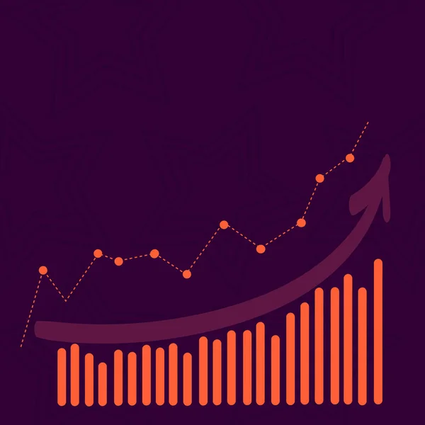 Combinación de Gráfico de Columna y Línea con Flecha Subiendo en Colorida Sombra Pastelera. Fondo creativo del color del espacio en blanco para presentación, informe y asuntos financieros . — Archivo Imágenes Vectoriales