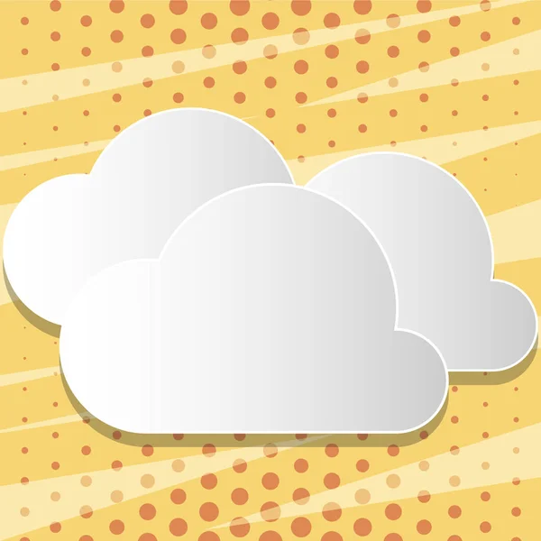 Blanco en blanco cortado Nubes flotando uno encima del otro. Creative Background Concept for Weather and Climate Report (en inglés). Fluffy suave masa en forma de cartón para el tema al aire libre . — Vector de stock