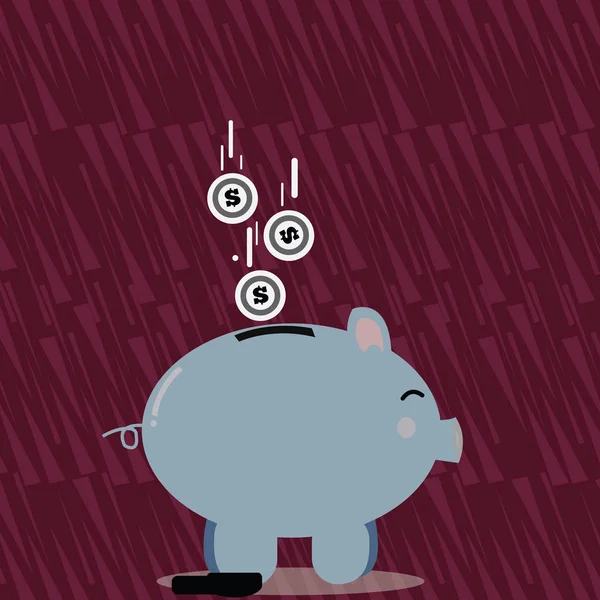 Ilustração da vista lateral colorida do Piggy Bank com moedas de moeda de dólar caindo para baixo à fenda. Contexto criativo Ideia para Investimentos, Financeiros, Poupança e Dinheiro . — Vetor de Stock