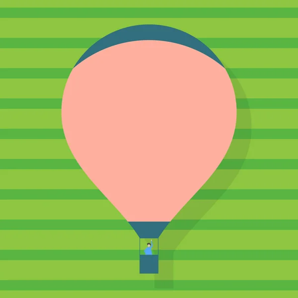 One Person Riding in Container Under Blank Pink Hot Air Balloon for Adventure Ride. Aeronaves de dos colores operadas por gas calentado flotando. Colgante de góndola con solo pasajero ondeando . — Vector de stock