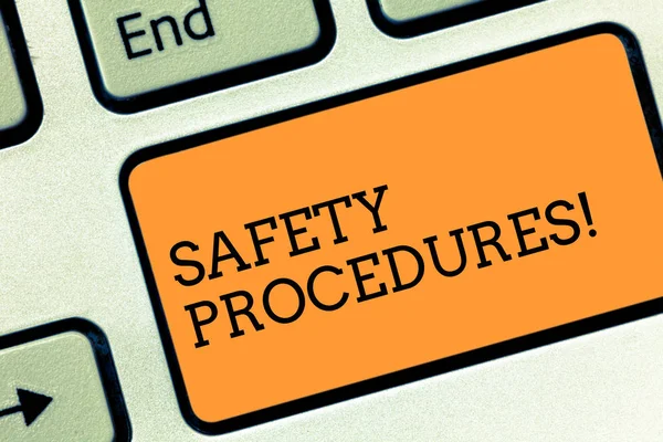 Text sign showing Safety Procedures. Conceptual photo Follow rules and regulations for workplace security Keyboard key Intention to create computer message pressing keypad idea.