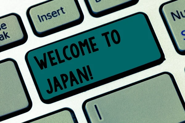 Tekst teken weergegeven: Welkom naar Japan. Conceptuele foto aankomen aan Aziatische modern land verschillende cultuur toetsenbordtoets voornemen om computer bericht te drukken toetsenblok idee te maken. — Stockfoto