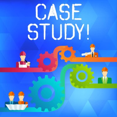 Durum Incelemesi gösteren metin işareti. Belirli bir durum gelişimi içine araştırma kavramsal fotoğraf kaydı dişli ayar simgesi farklı profesyonel karakter erkekler bağlanma.