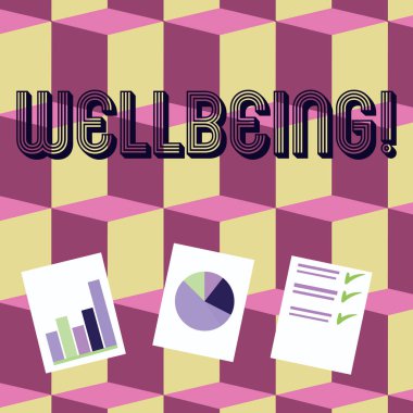 Wellbeing gösteren Not yazma. İş fotoğraf vitrine yaşam çalışma dengesi gösteren sağlıklı yaşam koşulları Bar, veri ve pasta grafik grafiği üzerinde beyaz kağıt tanıtımı.