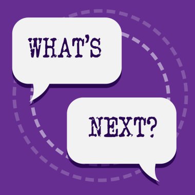 Word yazma metni ne sonraki soru S. Onun gelecek eylemleri veya davranışları hakkında göstermek soran iş kavramı Iki boş beyaz konuşma balon pastel zemin üzerinde konuşma çekici.