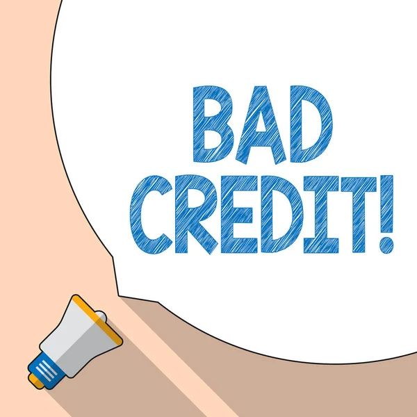 Writing note showing Bad Credit. Business photo showcasing offering help after going for loan then getting rejected White Speech Bubble Occupying Half of Screen and Megaphone. — Stock Photo, Image