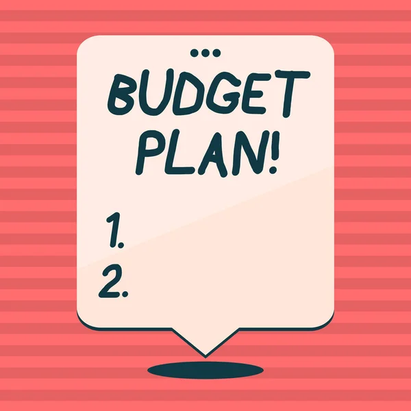 Writing note showing Budget Plan. Business photo showcasing estimate of income and expenditure for set period of time White Speech Balloon Floating with Three Punched Hole on Top. — Stock Photo, Image