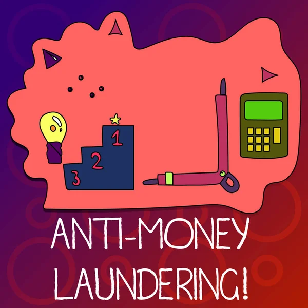 Text sign showing Anti Money Laundering. Conceptual photo regulations stop generating income through illegal actions Set of Professional Goal Icons for Planning, Advancement and Recognition.