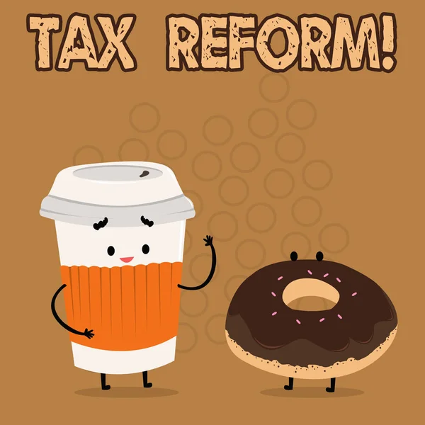 Conceptual hand writing showing Tax Reform. Business photo showcasing process of changing way taxes are collected by government Carry Out Paper Cup with Lid and Sleeve with Frosting on Top. — Stock Photo, Image