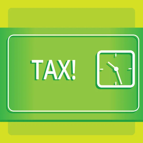 Textzeichen, das Steuern anzeigt. konzeptionelle Foto obligatorische Zahlung von Steuern durch die Regierung Erhöhung der Einnahmen modernes Design transparenter quadratischer Analoguhr auf zweifarbigem Pastell-Hintergrund. — Stockfoto