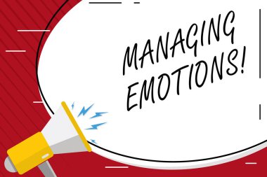 El yazısı metin yazma yönetme duygular. Kavram anlam yetenek duyguları açmak ve onları kendini boş beyaz büyük Oval şekli etiket ve megafon bağırarak güç kutsal kiþilerin resmi ile modüle.