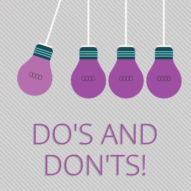 Word writing text Do S And Don Ts. Business concept for What can be done and what cannot be knowing right wrong Color Incandescent Pendant Bulb Hanging with One Different Shade Lightbulb. clipart