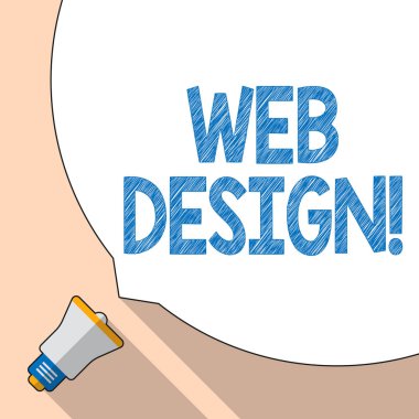 Web Tasarım gösterilen not yazma. Web siteleri içerik üretimi ve grafik beyaz konuşma balonu işgal yarım, ekran ve megafon yaratma süreci vitrine iş fotoğraf.