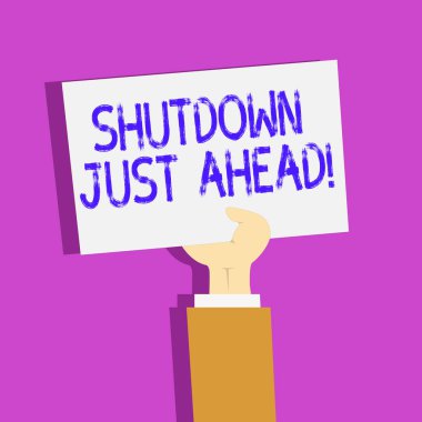 Kavramsal el kapatma hemen önünüzde gösterilen yazma. İş fotoğraf metin Fabrika iş kapanış kısa süre veya sonsuza kadar Clipart, el Holding kadar sac kağıt üzerine Pastel zemin.