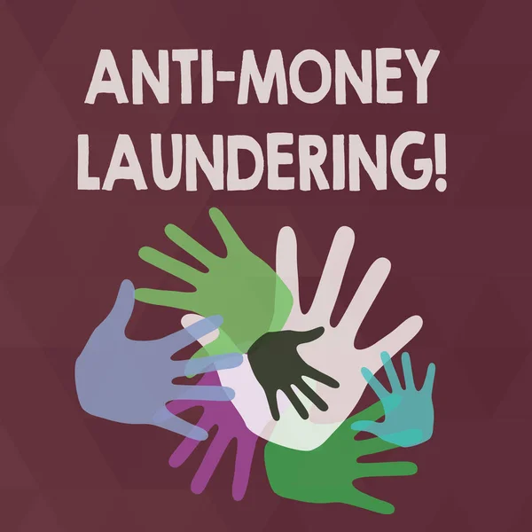 Word writing text Anti Money Laundering. Business concept for regulations stop generating income through illegal actions Color Hand Marks of Different Sizes Overlapping for Teamwork and Creativity.