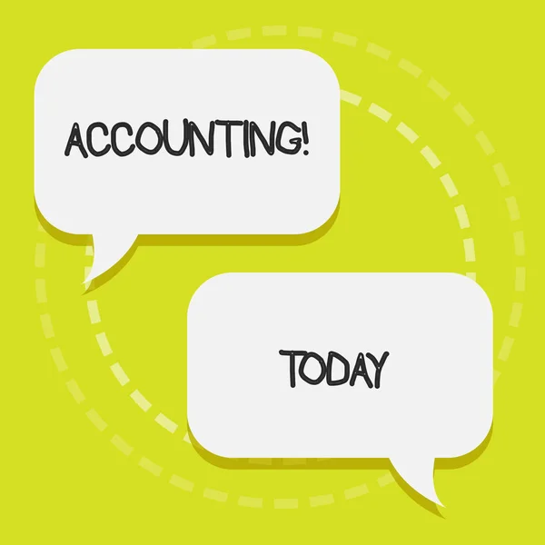 Conceptual hand writing showing Accounting. Business photo text Account inner voice motivate yourself Blank White Speech Balloons Conversation on Pastel Backdrop. — Stock Photo, Image