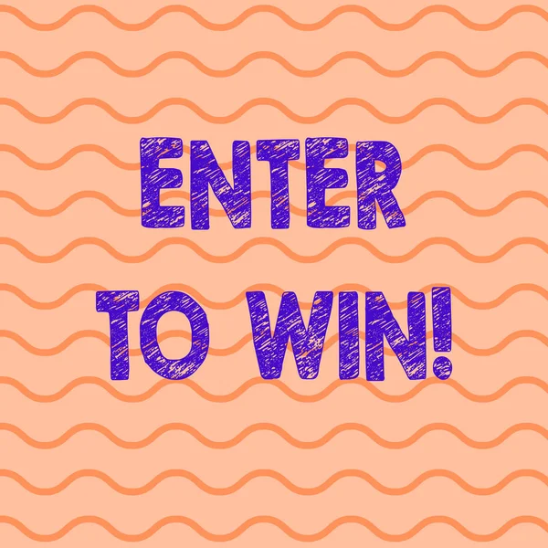 Conceptual hand writing showing Enter To Win. Business photo showcasing exchanging something value for prize chance winning prize Horizontal Wavy Stripes in Two Alternate Orange Tone Color.