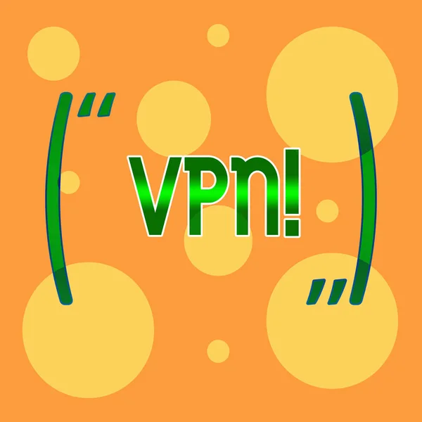 显示 Vpn 的文本符号. 跨机密域的概念照片安全虚拟专用网络保护了淡橙色背景下随机的空白黄圈的不同大小. — 图库照片