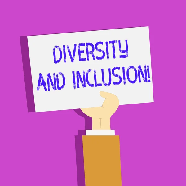 Conceptual hand writing showing Diversity And Inclusion. Business photo text range huanalysis difference includes race ethnicity gender Clipart of Hand Holding Up Sheet of Paper on Pastel Backdrop.