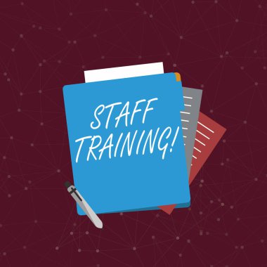 Handwriting text writing Staff Training. Concept meaning learn specific knowledge improve perforanalysisce in current roles Colorful Lined Paper Stationery Partly into View from Pastel Blank Folder. clipart
