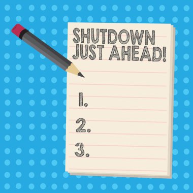 Kapatma hemen önünüzde gösterilen not yazma. İş Fabrika iş kapanış fotoğraf vitrine kısa süre veya sonsuza kadar kalem silgi ve iki tonlu Polka Dot arka plan üzerinde paneli ile.