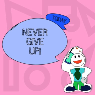 Kavramsal el hiç Give Up gösterilen yazma. İş fotoğraf metin kalıcı olarak kendinizi motive başarılı asla geri kravat Holding Smartphone-e doğru etiket tarzı kafasından adam bak.