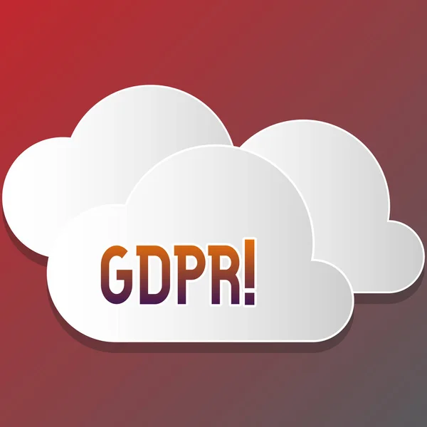 Segno di testo che mostra Gdpr. Foto concettuale General Data Protection Regulation privacy eu laws compliance Blank White Fluffy Clouds Cut Out of Board Floating on Top of Each Other . — Foto Stock