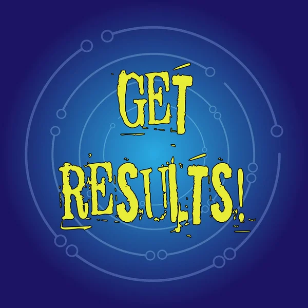 Writing note showing Get Results. Business photo showcasing caused or produced by something else Consequence outcome Concentric Circle of Open Curved Lines with Center Space Glow in Blue.