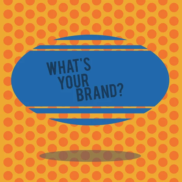 Writing Obs visar vad S ditt varumärke. Företag foto skylta låt oss veta din identitet som företaget företag marknadsföring Blank färg ovalform med horisontell rand flytande och skugga. — Stockfoto