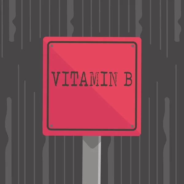 Rukopis textu vitaminu B. koncepce význam velmi důležité zdroje a výhody takovou folátu 3d náměstí prázdné barevné opatrností dopravní značka s černou hranice namontované na dřevo. — Stock fotografie