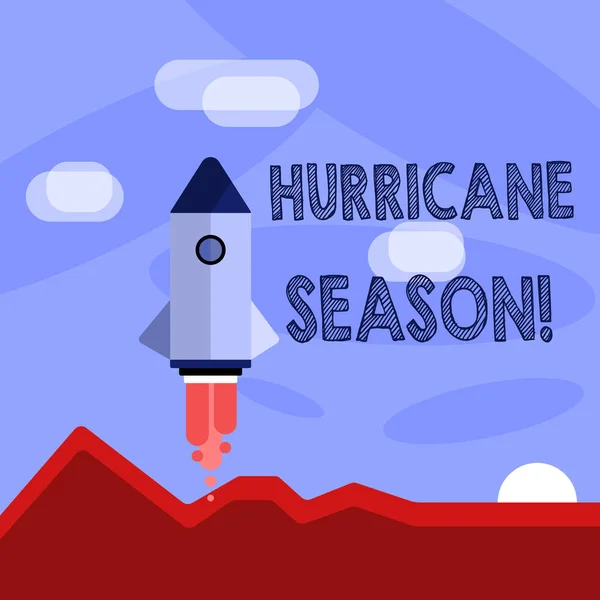 Word writing text Hurricane Season. Business concept for time when most tropical cyclones are expected to develop Colorful Spacecraft Shuttle Rocketship Launching for New Business Startup.