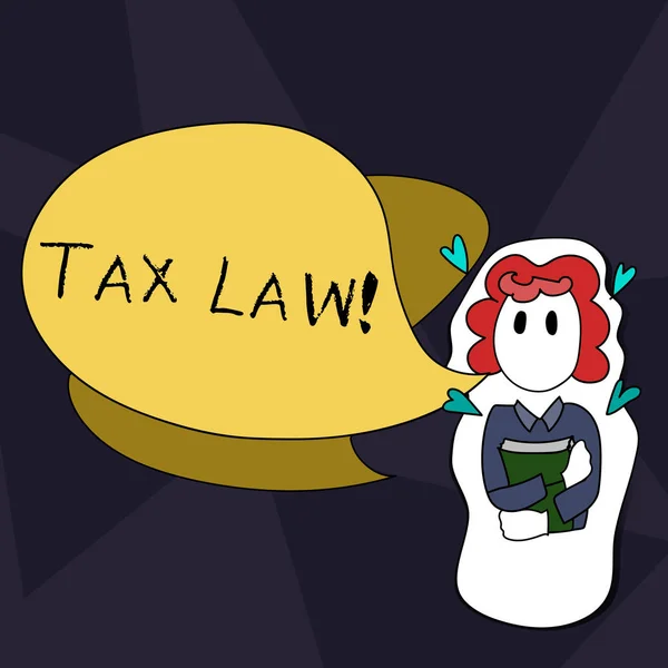 Handwriting text writing Tax Law. Concept meaning governmental assessment upon property value or transactions Girl Holding Book with Small Hearts Around her and Two Color Speech Bubble. — Stock Photo, Image
