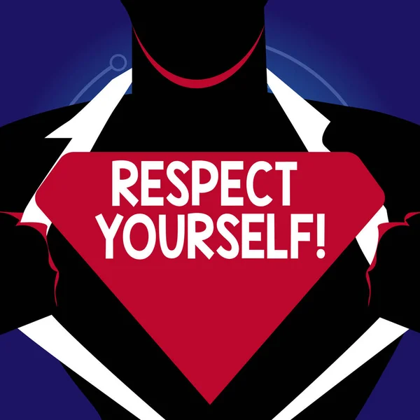 Het schrijven van nota blijk van Respect. Zakelijke foto presentatie te geloven dat u goed en waardig wordt goed behandeld Man Opening zijn Shirt te onthullen het lege driehoekige Logo. — Stockfoto