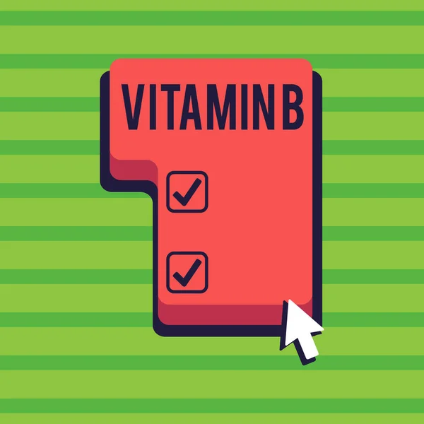 概念的な手書き表示ビタミン B の事業写真テキストの非常に重要なソースと栄養素葉酸または矢印カーソルでクリックしてコマンド キーを押しますする方向の利点. — ストック写真