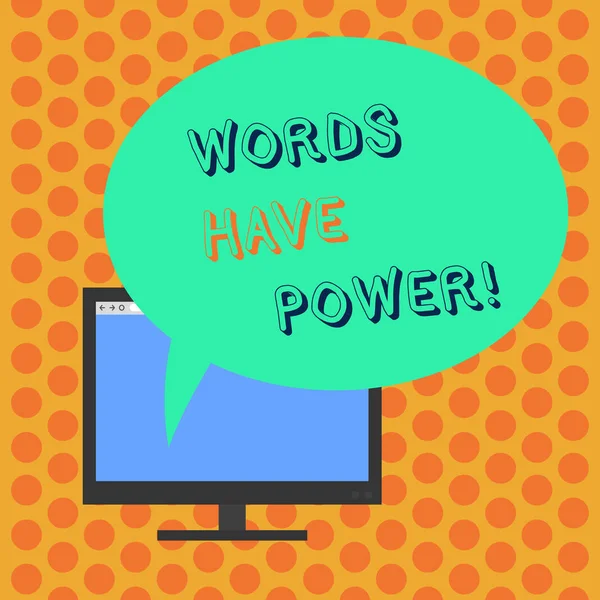 Writing Obs visar ord har makt. Företag foto skylta energi förmåga att läka hjälp hindra ödmjuka och förödmjuka monterad dator Monitor Blank skärm med Oval färg pratbubblan. — Stockfoto