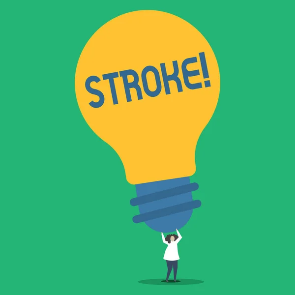 Handwriting text Stroke. Concept meaning Patients losing consciousness due to poor blood flow medical Person Standing and Raising Up Arms Holding Big Yellow Lightbulb for Ideas. — Stock Photo, Image