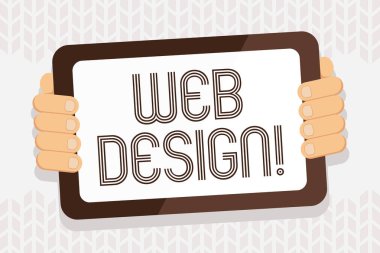 Web Tasarım yazma el yazısı metin. Boş ekran el geri of Gadget'tan ile Web siteleri içerik üretimi ve grafik renk Tablet Smartphone yaratma kavramı anlam süreci.