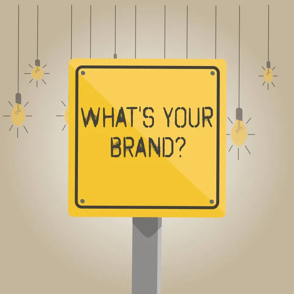 무엇 S 당신의 브랜드 질문을 보여주는 글을 참고. 제품 로고에 대 한 요청을 보여주는 비즈니스 사진 또는 3d 광장 화려한 주의로 표지판으로 통신 블랙 테두리 나무. — 스톡 사진