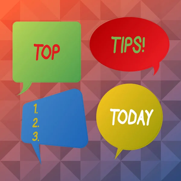 Word writing text Top Tips. Business concept for small but particularly useful efficient piece of practical advice Blank Speech Bubble Sticker in Different Shapes and Color for Multiple Chat. — Stock Photo, Image