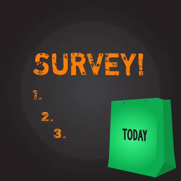 Conceptual hand writing showing Survey. Business photo showcasing Questioning group of showing to gather opinion on a particular subject Color Gift Bag with Punched Hole on Two toned Blank Space. — Stock Photo, Image