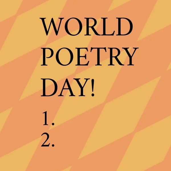 Word tekst intoetsen World Poetry Day. Businessconcept voor wereldwijd literatuur viering boeken leestijd geometrische leeg kleur ruitvorm in diagonale naadloze patroon. — Stockfoto