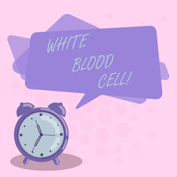 Texto escrito por palavra White Blood Cell. Conceito de negócio para Leucocytes encarregados de proteger o corpo de infecções Blank Rectangular Color Speech Bubble Overlay e relógio de alarme analógico . — Fotografia de Stock