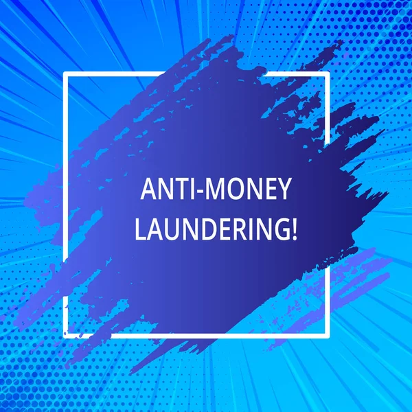 Word writing text Anti Money Laundering. Business concept for regulations stop generating income through illegal actions Blue Tone Paint Inside Square Line Frame. Textured Smudges with Blank Space.