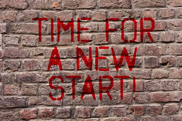 Writing note showing Time For A New Start. Business photo showcasing something is supposed to begin right now Fresh job Brick Wall art like Graffiti motivational call written on the wall.
