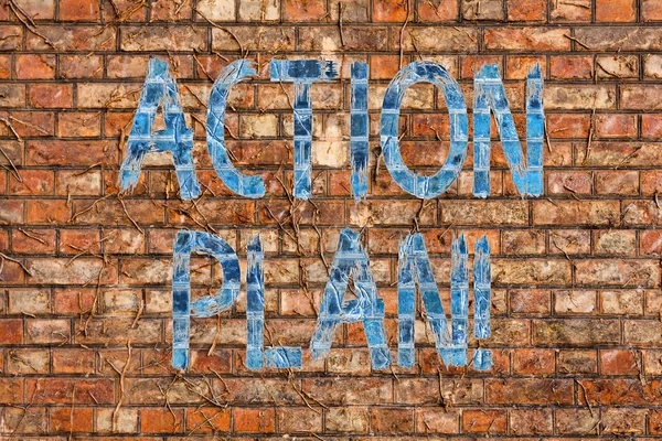 Conceptual hand writing showing Action Plan. Business photo text proposed strategy or course of actions for certain time Brick Wall art like Graffiti motivational call written on the wall.
