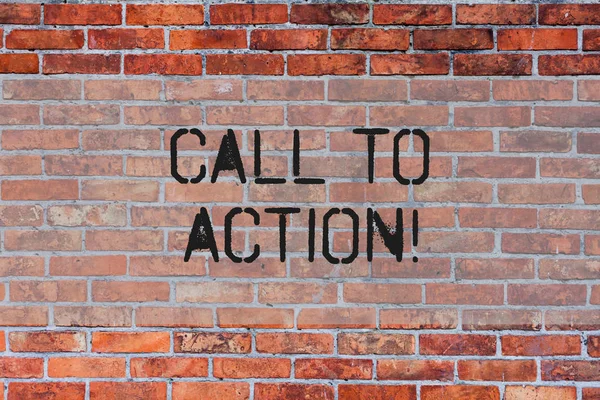 Handwriting text Call To Action. Concept meaning most important part of online digital marketing campaign Brick Wall art like Graffiti motivational call written on the wall.